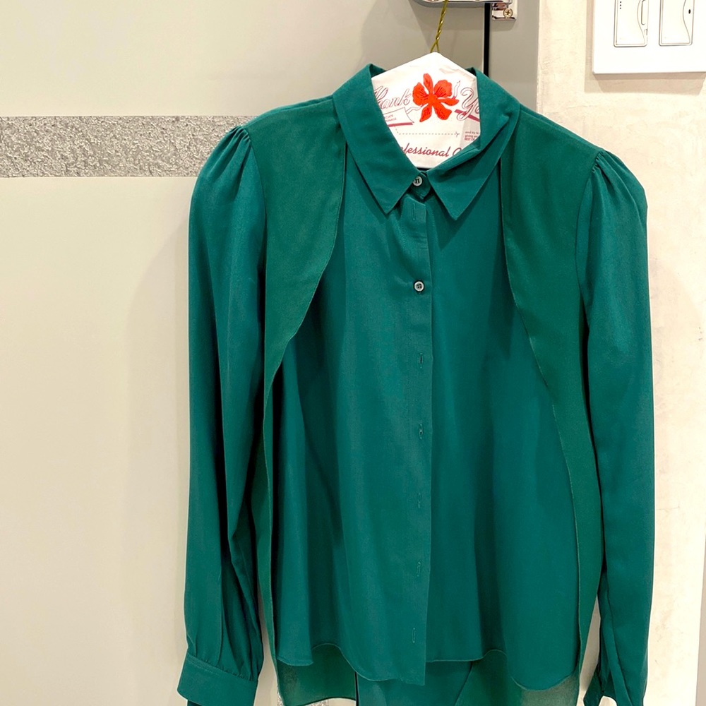 Emerald green long sleeve silk blouse